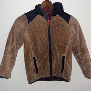 LL BEAN BOYS 6x/7 REVERSIBLE BROWN PLUSH & RED PLAID Jacket